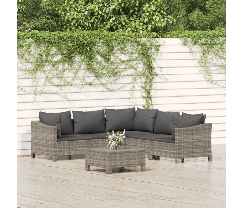 Set de muebles de jardín 6 pzas y cojines ratán sintético gris