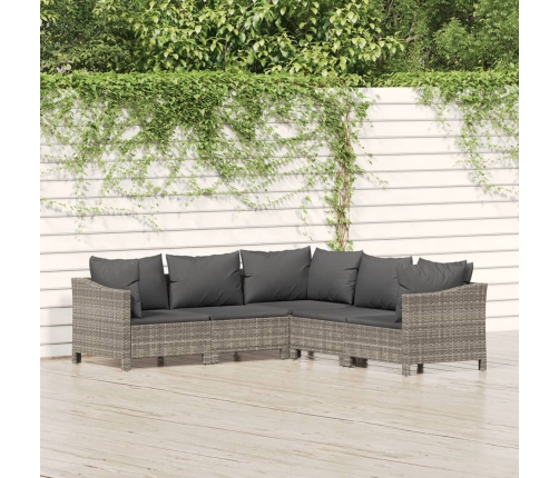 Set de muebles de jardín 5 pzas y cojines ratán sintético gris