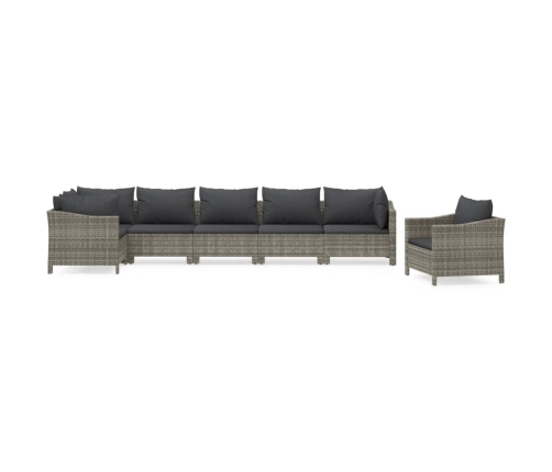 Set de muebles de jardín 7 pzas y cojines ratán sintético gris