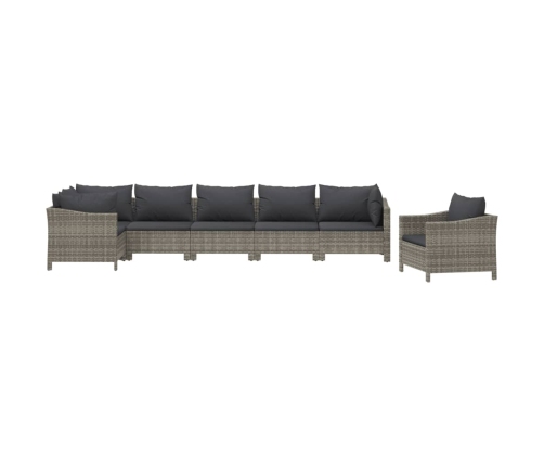 Set de muebles de jardín 7 pzas y cojines ratán sintético gris