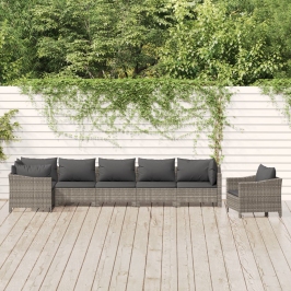 Set de muebles de jardín 7 pzas y cojines ratán sintético gris