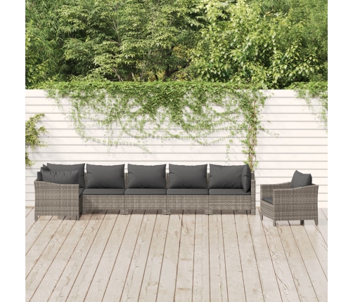 Set de muebles de jardín 7 pzas y cojines ratán sintético gris