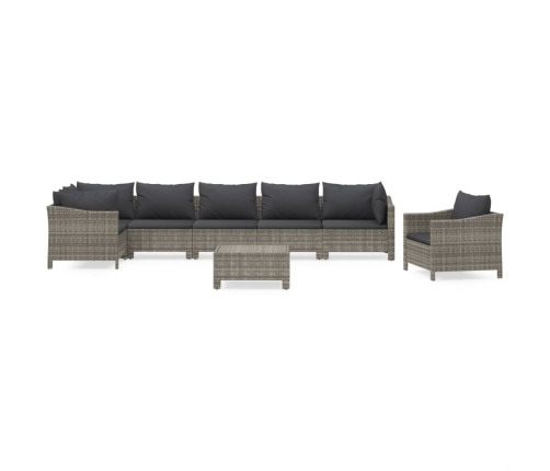 Set de muebles de jardín 8 pzas y cojines ratán sintético gris