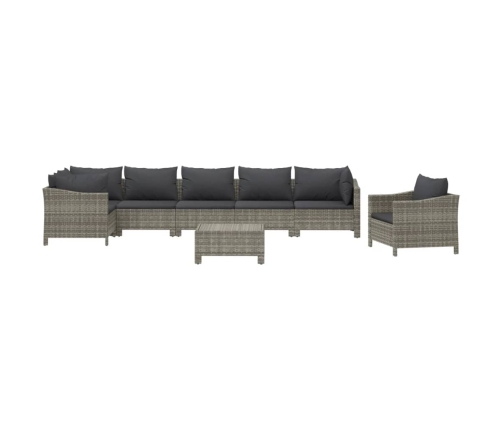 Set de muebles de jardín 8 pzas y cojines ratán sintético gris
