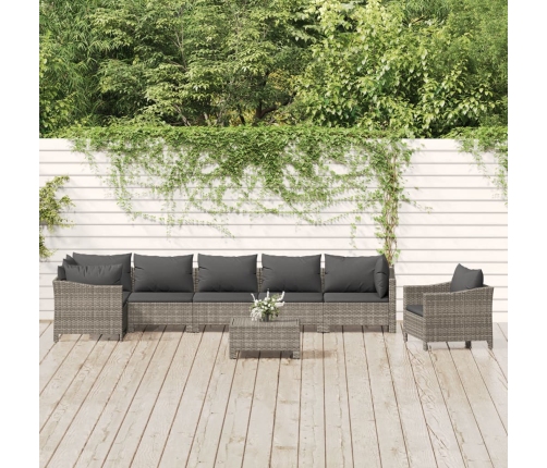 Set de muebles de jardín 8 pzas y cojines ratán sintético gris