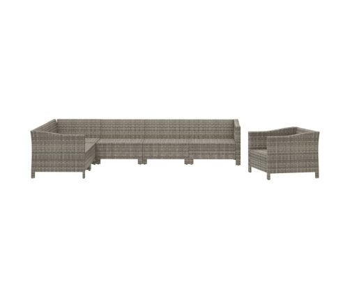 Set de muebles de jardín 7 pzas y cojines ratán sintético gris