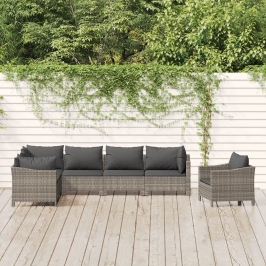 Set de muebles de jardín 7 pzas y cojines ratán sintético gris