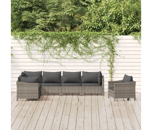 Set de muebles de jardín 7 pzas y cojines ratán sintético gris