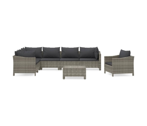 Set de muebles de jardín 8 pzas y cojines ratán sintético gris