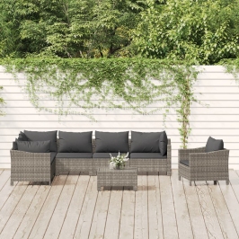 Set de muebles de jardín 8 pzas y cojines ratán sintético gris