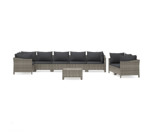 Set de muebles de jardín 9 pzas y cojines ratán sintético gris