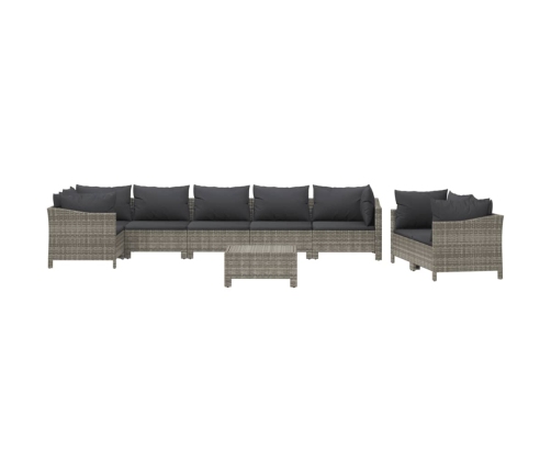 Set de muebles de jardín 9 pzas y cojines ratán sintético gris