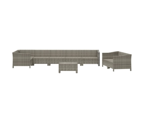Set de muebles de jardín 9 pzas y cojines ratán sintético gris
