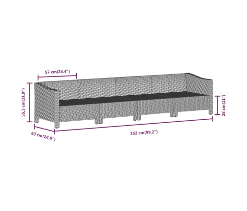 Set de muebles de jardín 9 pzas y cojines ratán sintético gris