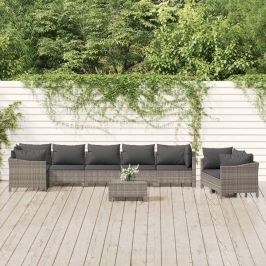 Set de muebles de jardín 9 pzas y cojines ratán sintético gris