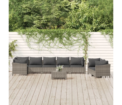 Set de muebles de jardín 9 pzas y cojines ratán sintético gris