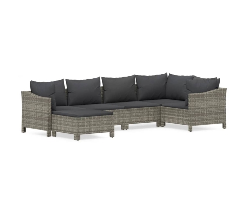 Set de muebles de jardín 6 pzas y cojines ratán sintético gris
