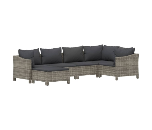 Set de muebles de jardín 6 pzas y cojines ratán sintético gris
