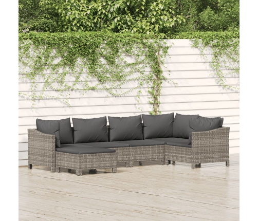Set de muebles de jardín 6 pzas y cojines ratán sintético gris