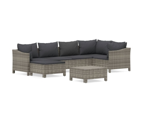 Set de muebles de jardín 7 pzas y cojines ratán sintético gris