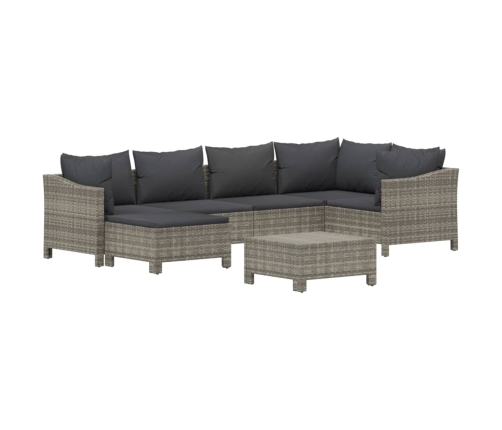 Set de muebles de jardín 7 pzas y cojines ratán sintético gris