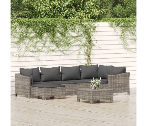 Set de muebles de jardín 7 pzas y cojines ratán sintético gris