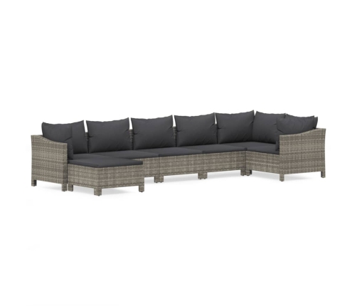 Set de muebles de jardín 7 pzas y cojines ratán sintético gris