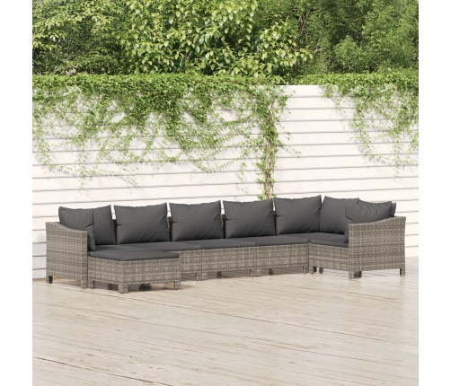 Set de muebles de jardín 7 pzas y cojines ratán sintético gris