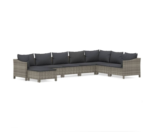 Set de muebles de jardín 8 pzas y cojines ratán sintético gris