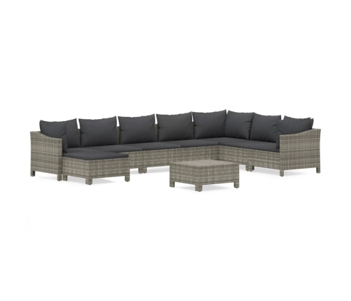 Set de muebles de jardín 9 pzas y cojines ratán sintético gris