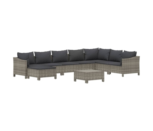 Set de muebles de jardín 9 pzas y cojines ratán sintético gris