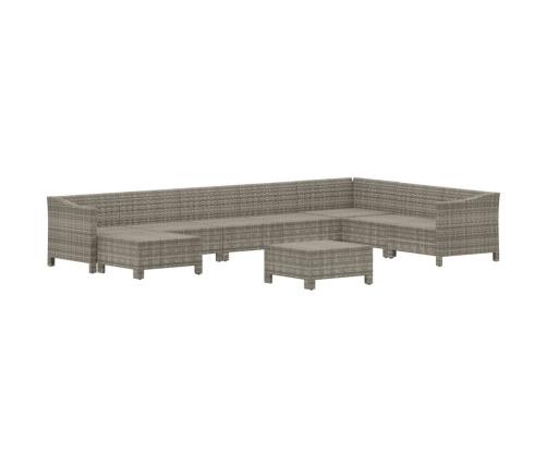 Set de muebles de jardín 9 pzas y cojines ratán sintético gris