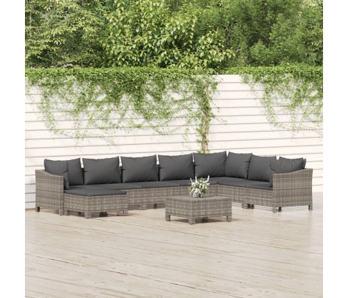 Set de muebles de jardín 9 pzas y cojines ratán sintético gris