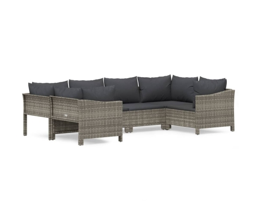 Set de muebles de jardín 6 pzas y cojines ratán sintético gris