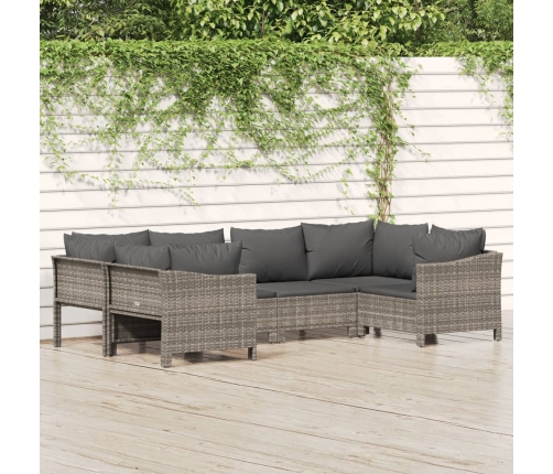 Set de muebles de jardín 6 pzas y cojines ratán sintético gris