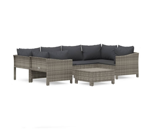 Set de muebles de jardín 7 pzas y cojines ratán sintético gris