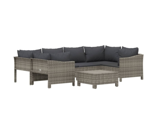 Set de muebles de jardín 7 pzas y cojines ratán sintético gris