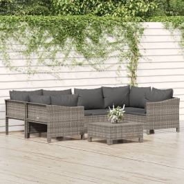 Set de muebles de jardín 7 pzas y cojines ratán sintético gris
