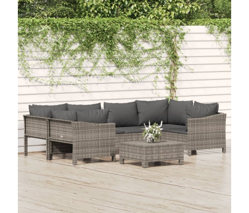 Set de muebles de jardín 7 pzas y cojines ratán sintético gris
