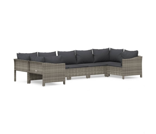 Set de muebles de jardín 7 pzas y cojines ratán sintético gris