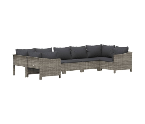 Set de muebles de jardín 7 pzas y cojines ratán sintético gris