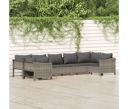 Set de muebles de jardín 7 pzas y cojines ratán sintético gris