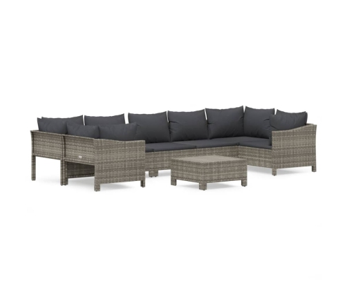 Set de muebles de jardín 8 pzas y cojines ratán sintético gris