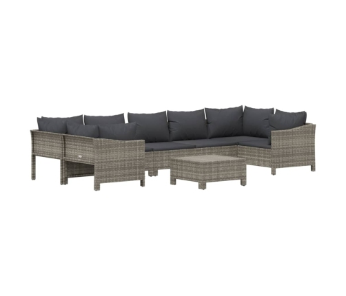 Set de muebles de jardín 8 pzas y cojines ratán sintético gris
