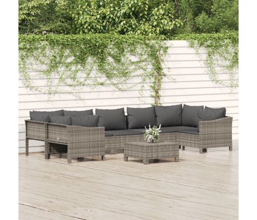 Set de muebles de jardín 8 pzas y cojines ratán sintético gris