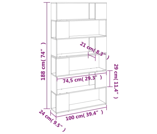 vidaXL Estantería/divisor de espacios color roble marrón 100x24x188 cm
