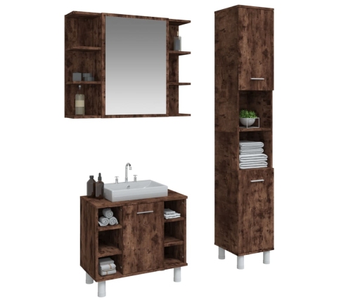 Set de muebles baño 3 pzas madera contrachapada roble ahumado