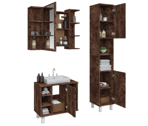 Set de muebles baño 3 pzas madera contrachapada roble ahumado