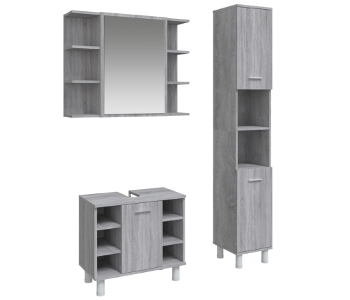 Set de muebles de baño 3 pzas madera contrachapada gris sonoma