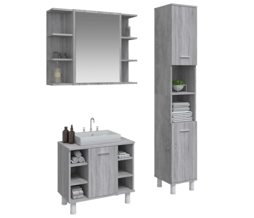 Set de muebles de baño 3 pzas madera contrachapada gris sonoma